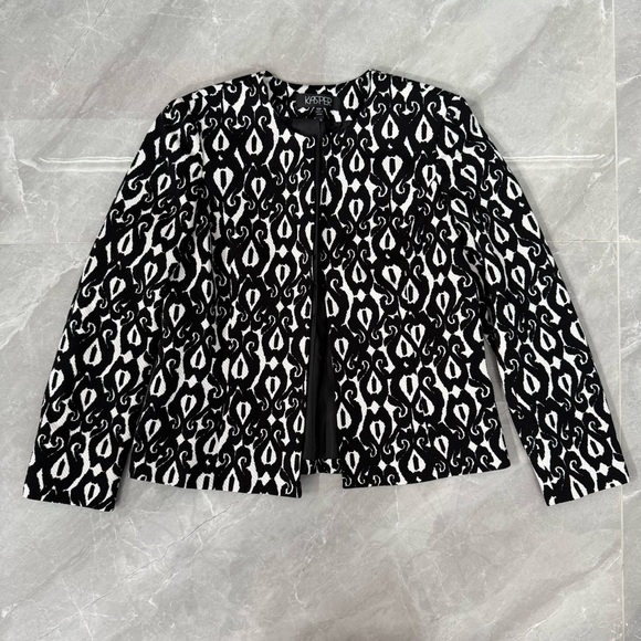 Women’s Kasper Open Front Patterned Long Sleeve Blazer Jacket Size 10P - Picture 1 of 16